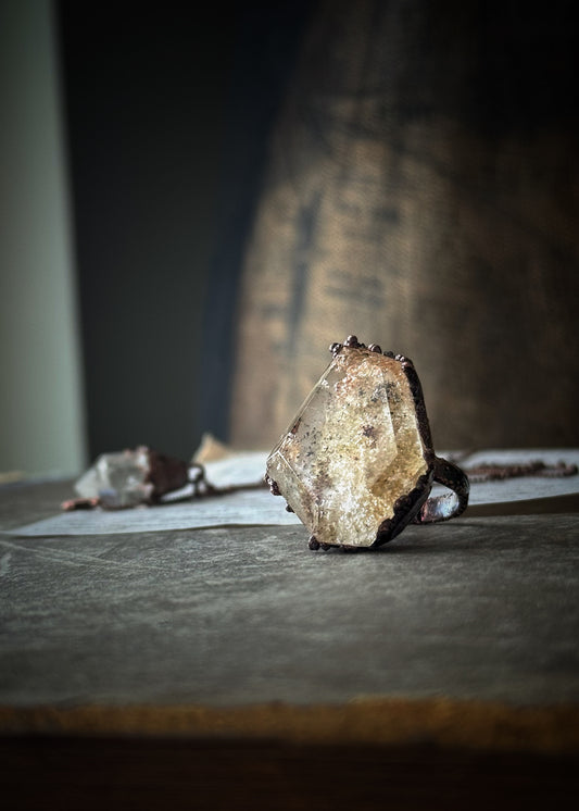 Copper Ring with Lodolite Quartz — Size 8 US