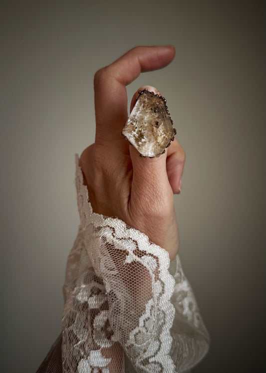 Copper Ring with Lodolite Quartz — Size 8 US