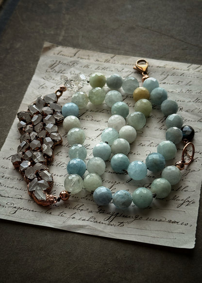 Copper Necklace with Herkimer and Aquamarine - One of a Kind
