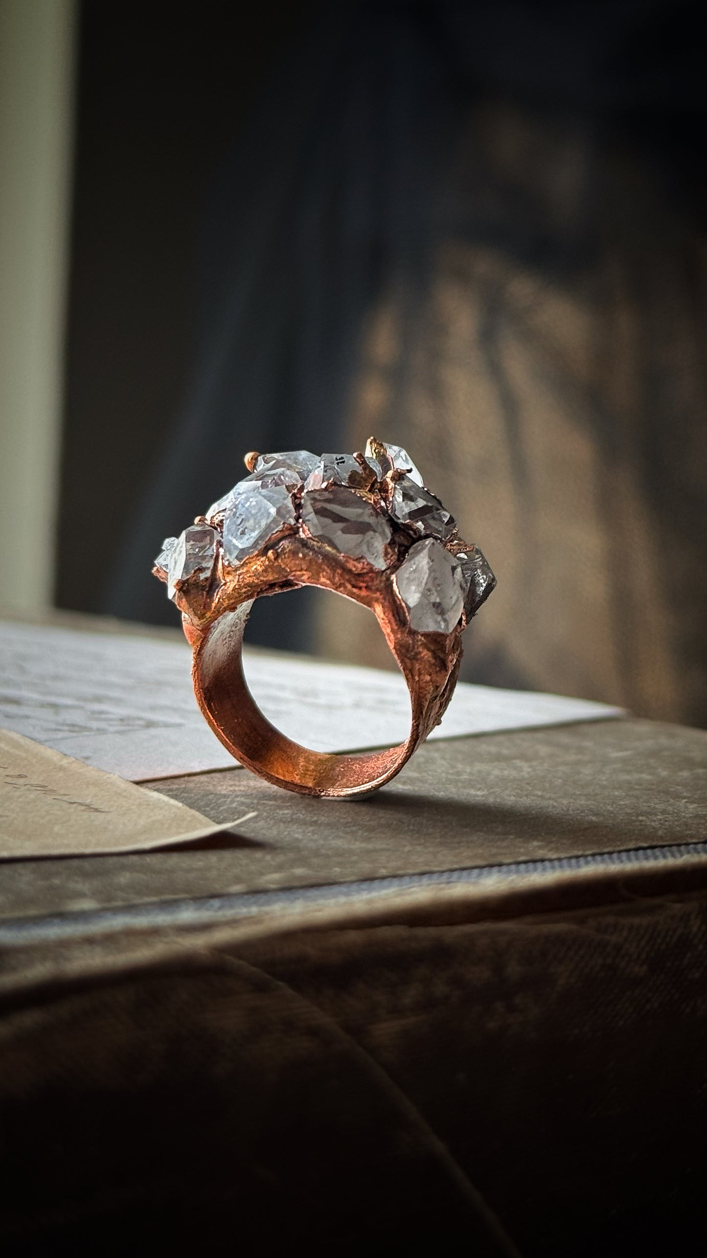 Handmade Copper Ring with Herkimer Quartz | Size 6 US