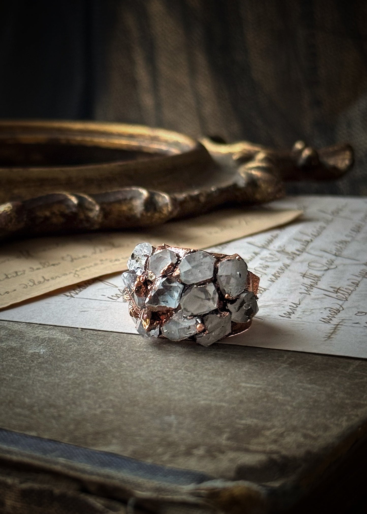 Handmade Copper Ring with Herkimer Quartz | Size 6 US
