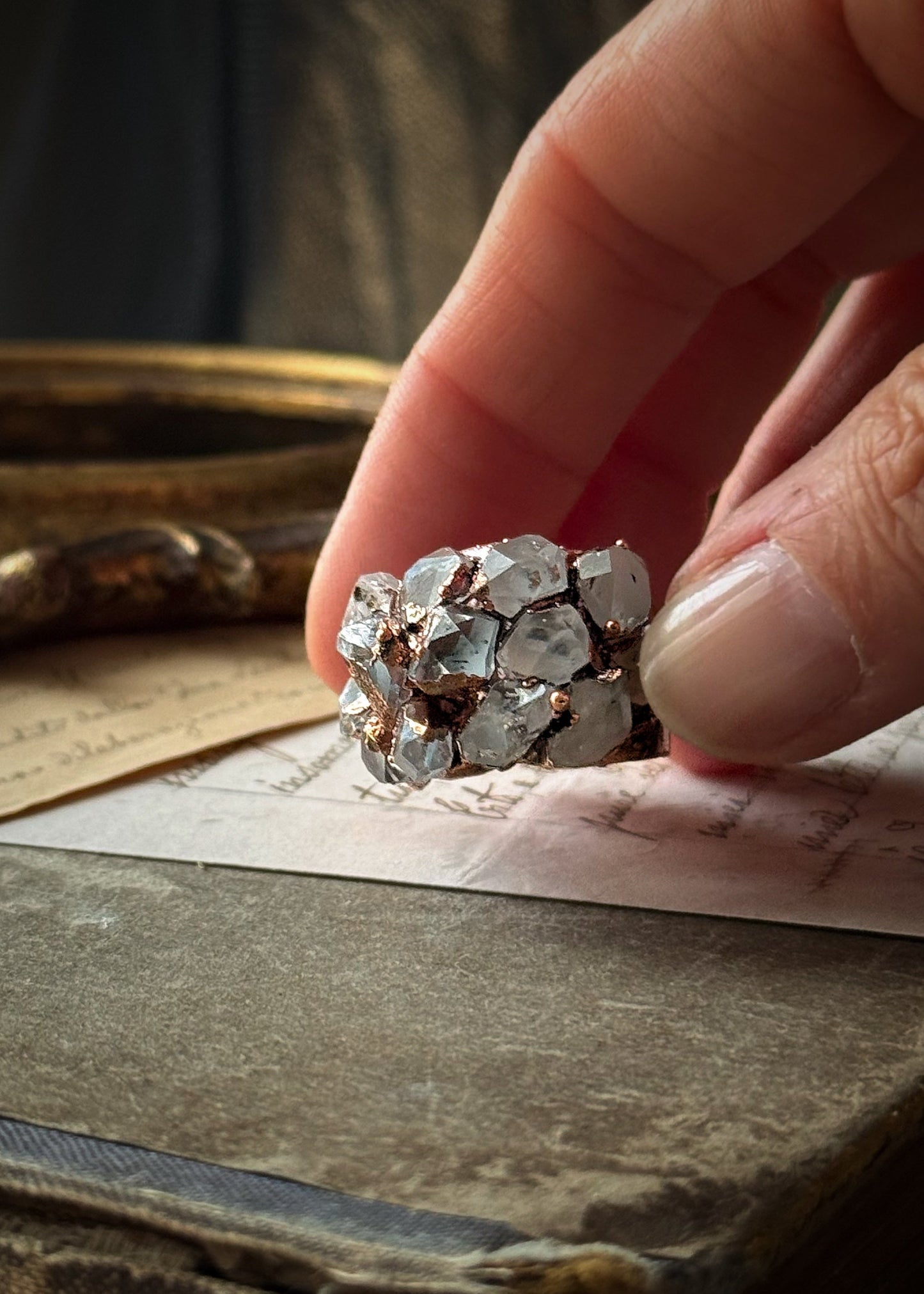 Handmade Copper Ring with Herkimer Quartz | Size 6 US