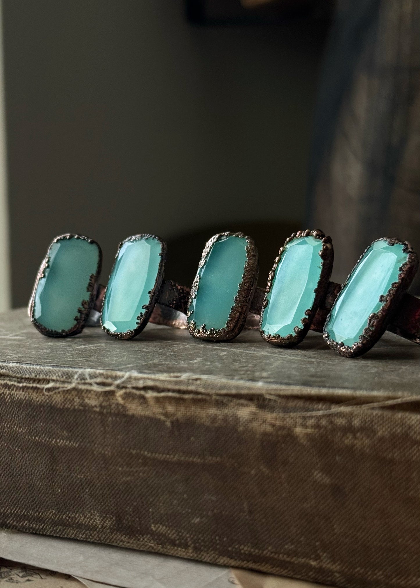Copper Ring with Natural Chalcedony - more size available