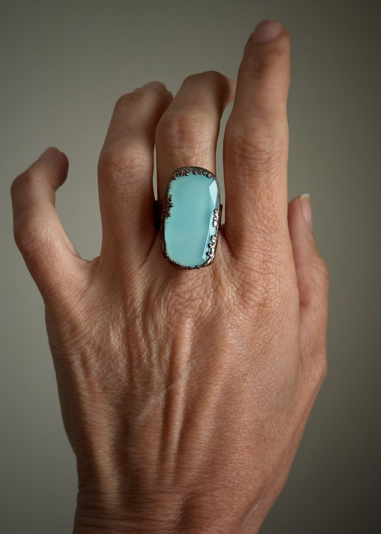 Copper Ring with Natural Chalcedony - more size available