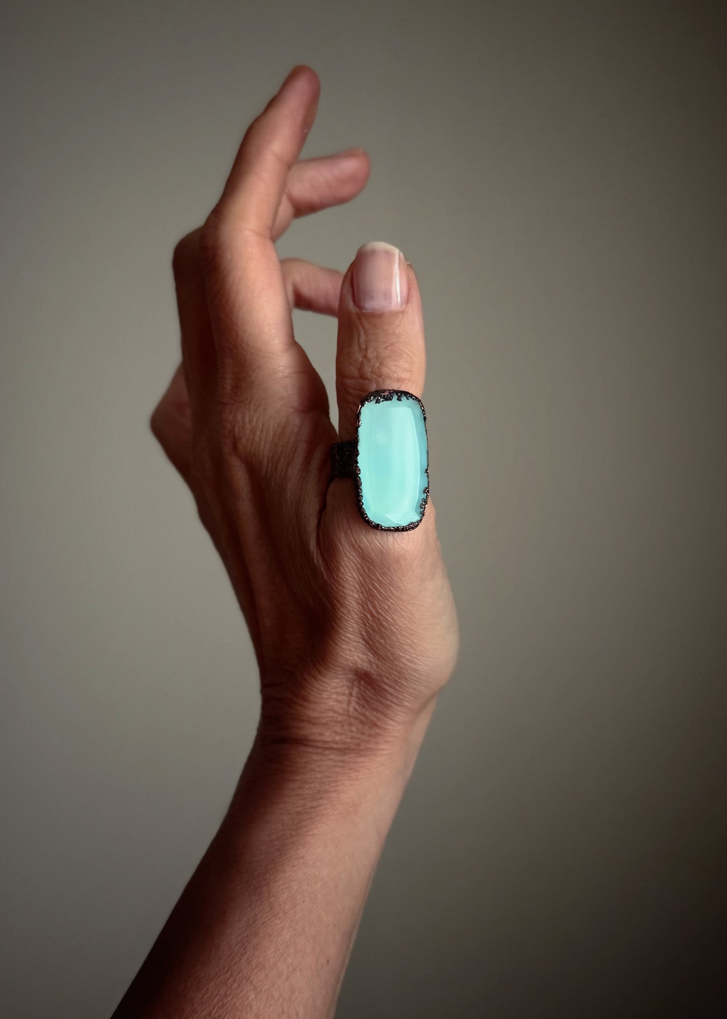 Copper Ring with Natural Chalcedony - more size available