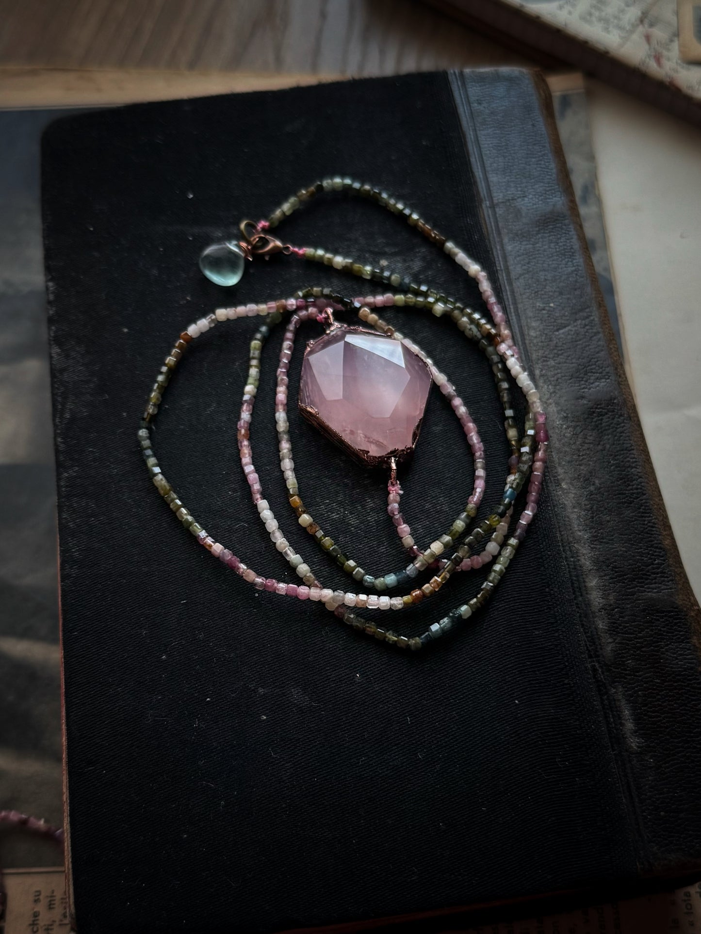Necklace with Tourmaline and Rose Quartz