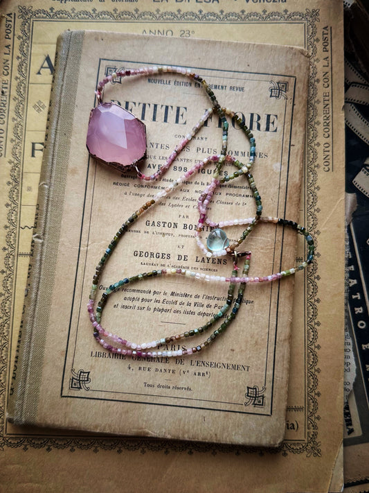 Necklace with Tourmaline and Rose Quartz