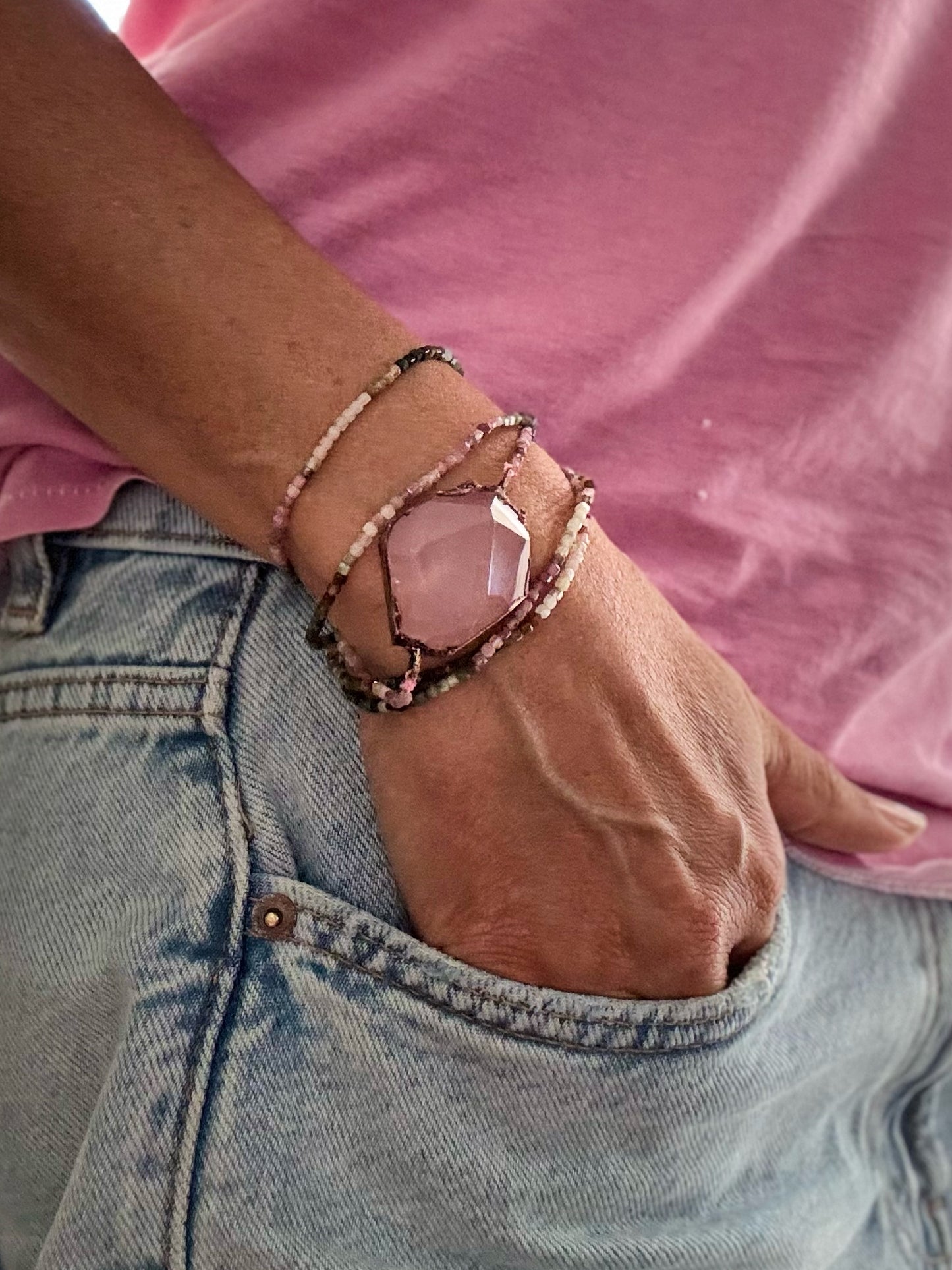 Necklace with Tourmaline and Rose Quartz