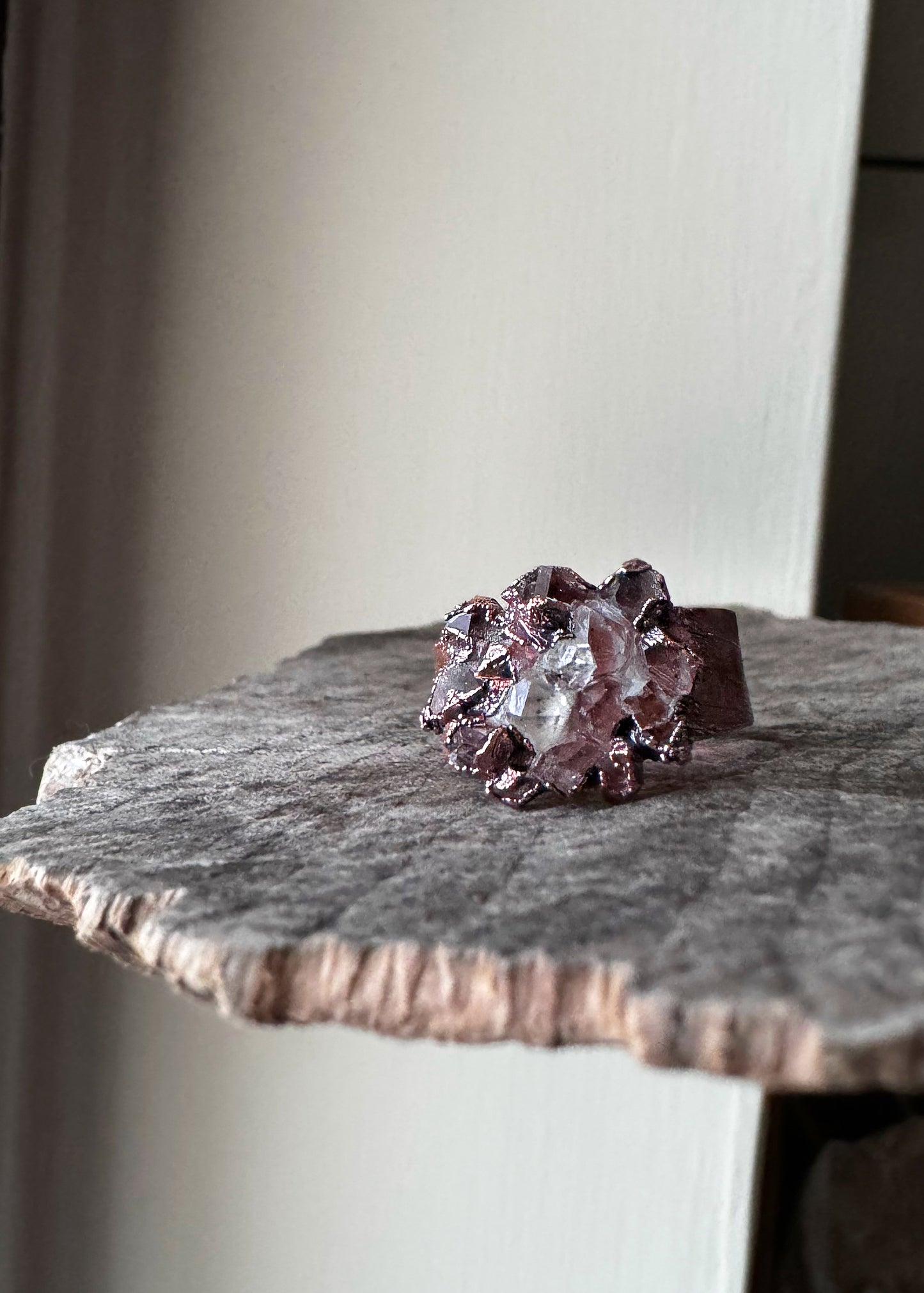 Herkimer Diamond Flower Ring in Copper size 10