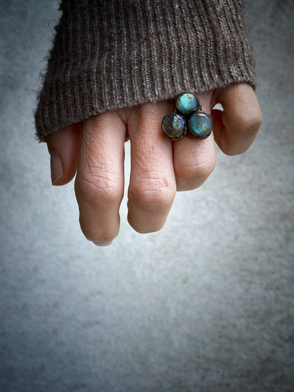 Copper ring with multiple blue labradorite stones. Size 6 US.