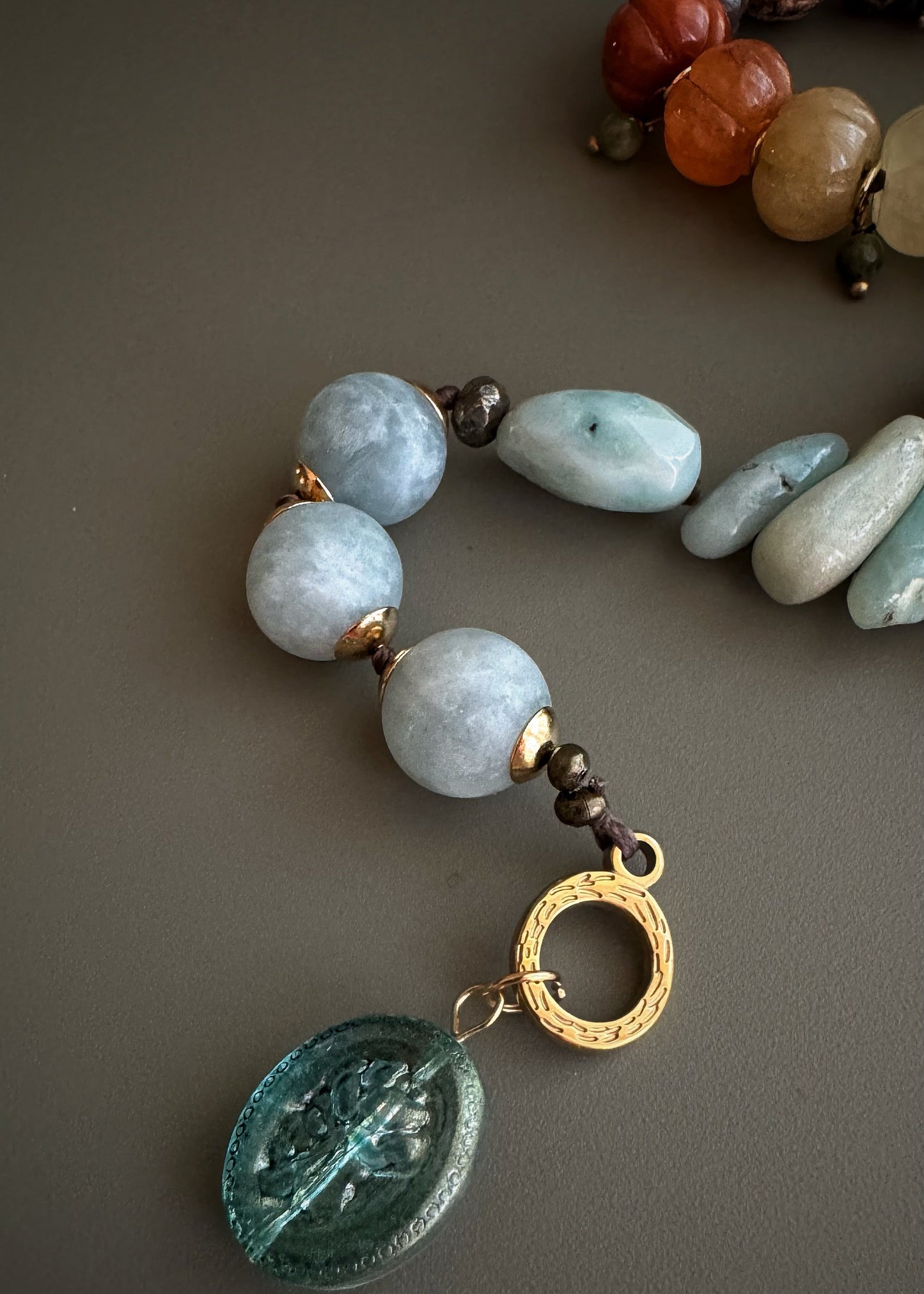 Handmade Multicolored Natural Stone Necklace with Charms | Model 12
