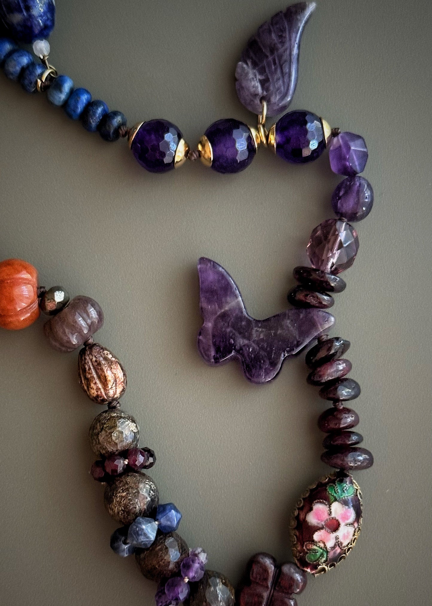 Handmade Multicolored Natural Stone Necklace with Charms | Model 12