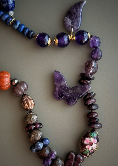 Handmade Multicolored Natural Stone Necklace with Charms | Model 12