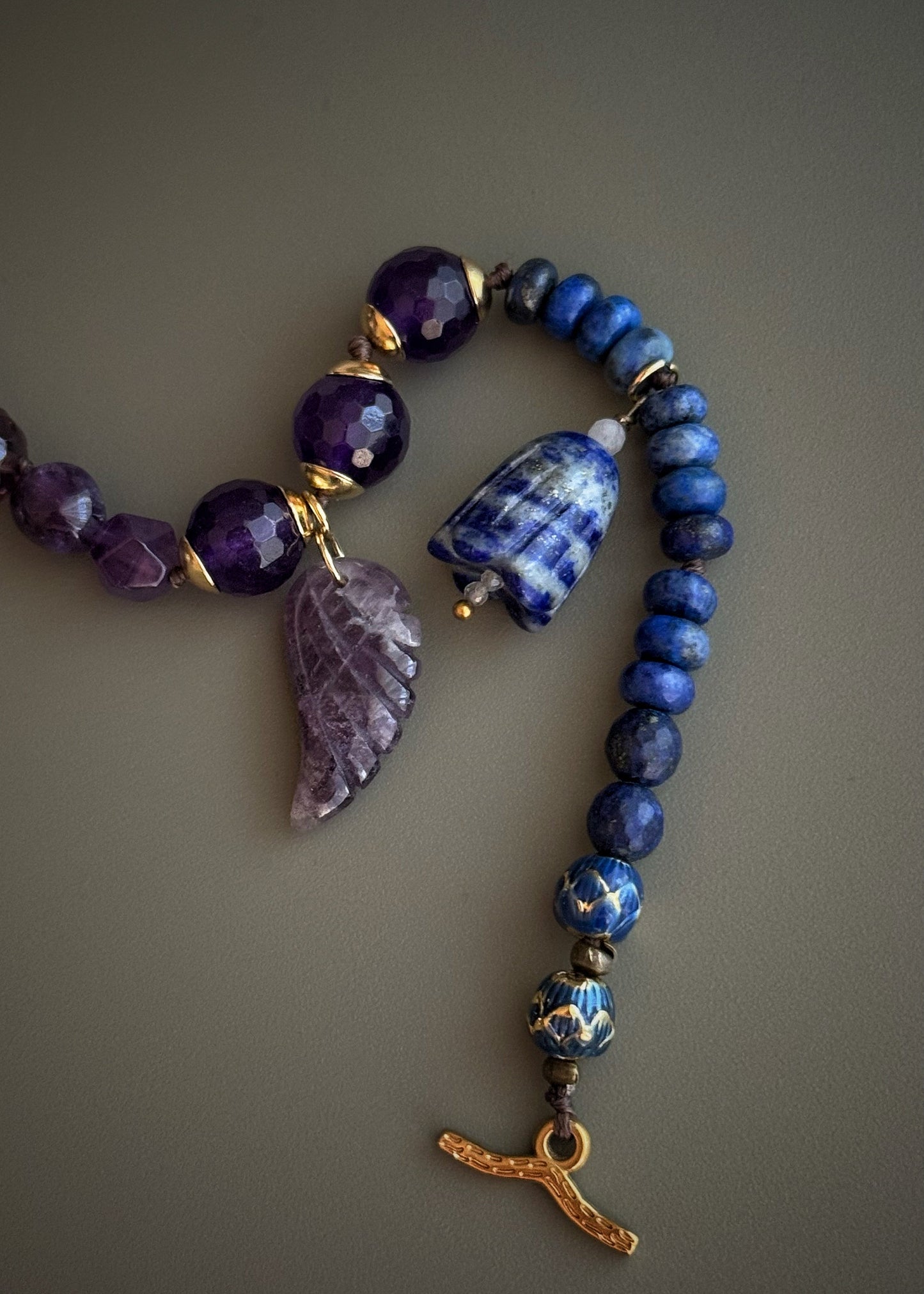 Handmade Multicolored Natural Stone Necklace with Charms | Model 12