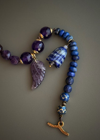 Handmade Multicolored Natural Stone Necklace with Charms | Model 12