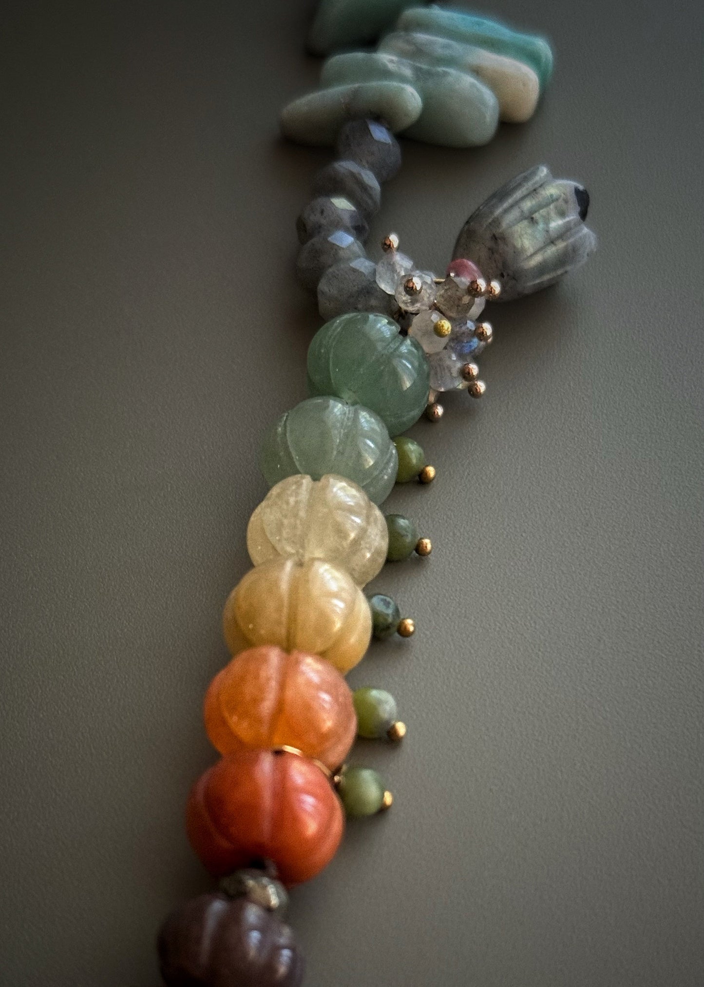 Handmade Multicolored Natural Stone Necklace with Charms | Model 12