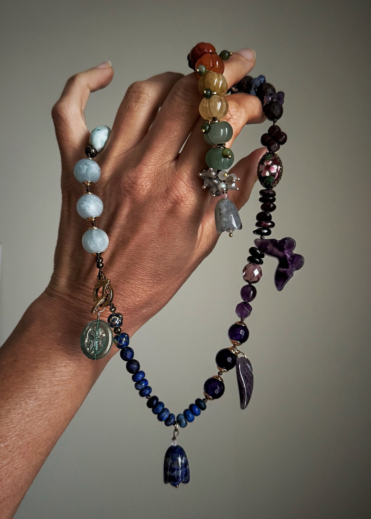 Handmade Multicolored Natural Stone Necklace with Charms | Model 12