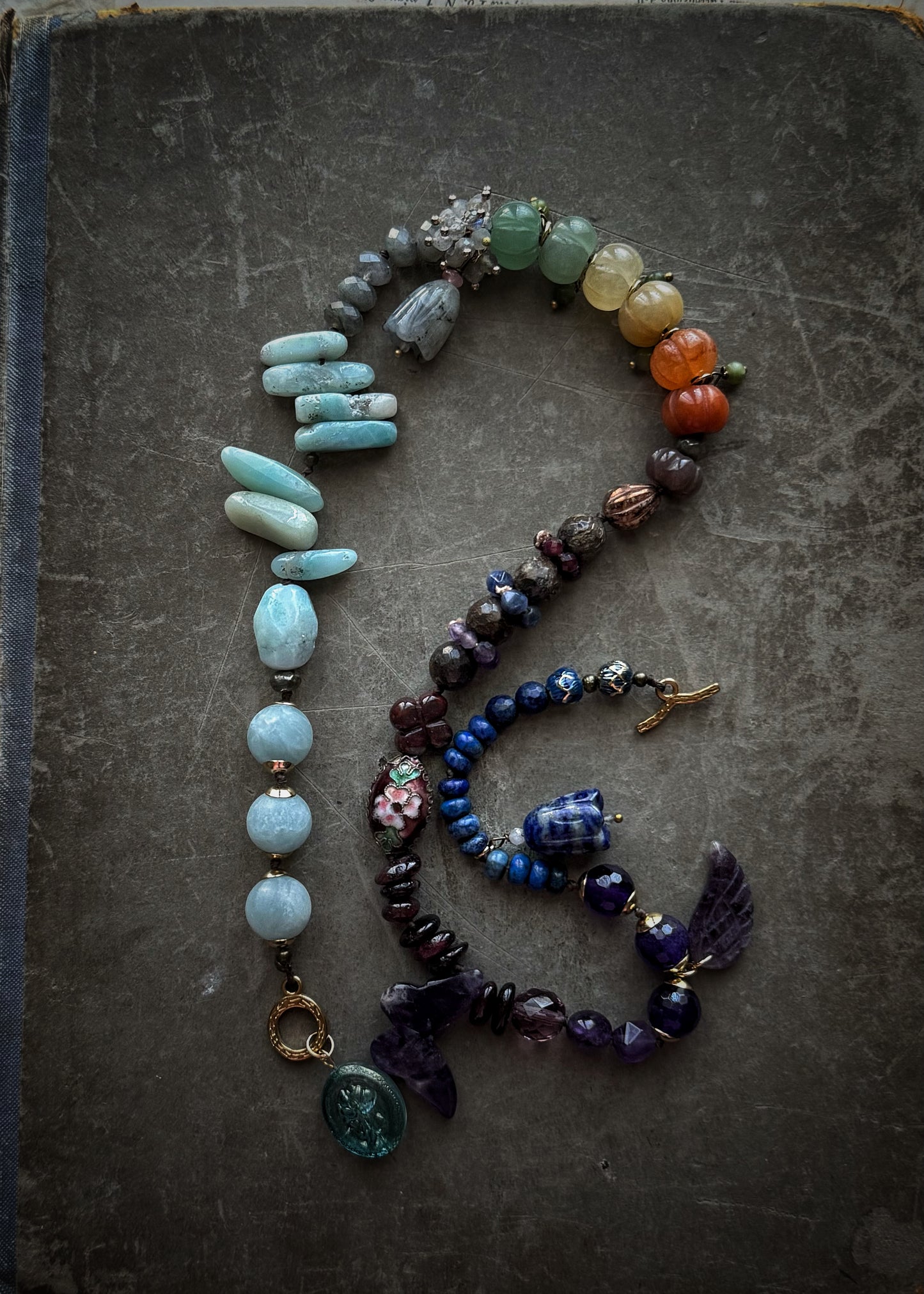 Handmade Multicolored Natural Stone Necklace with Charms | Model 12
