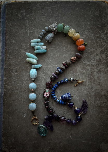 Handmade Multicolored Natural Stone Necklace with Charms | Model 12
