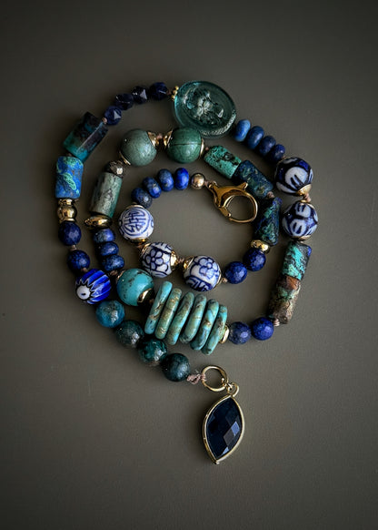 Lapis Lazuli and Natural Stone Bracelet Necklace – Model 20