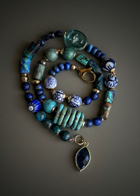Lapis Lazuli and Natural Stone Bracelet Necklace – Model 20