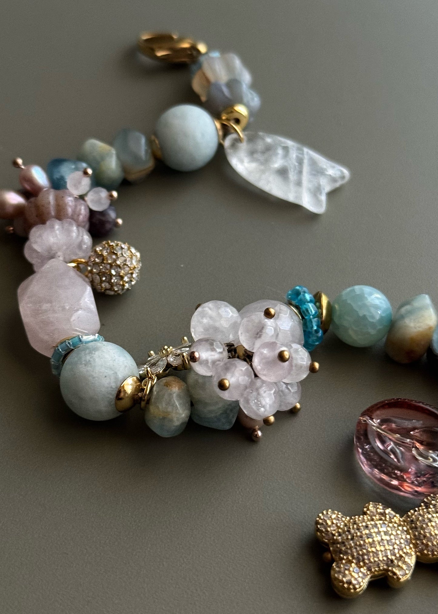 Aquamarine, Pearl, and Rose Quartz Bracelet - Model 23
