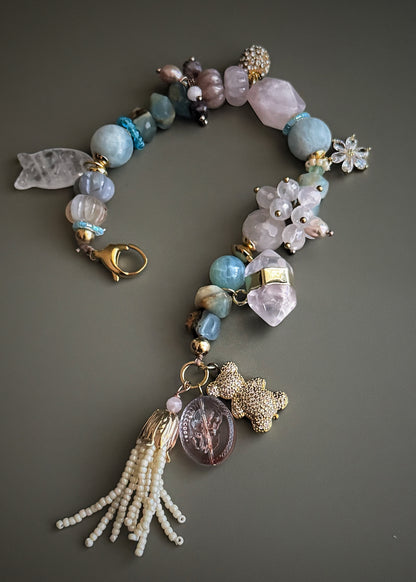 Aquamarine, Pearl, and Rose Quartz Bracelet - Model 23