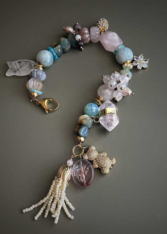 Aquamarine, Pearl, and Rose Quartz Bracelet - Model 23