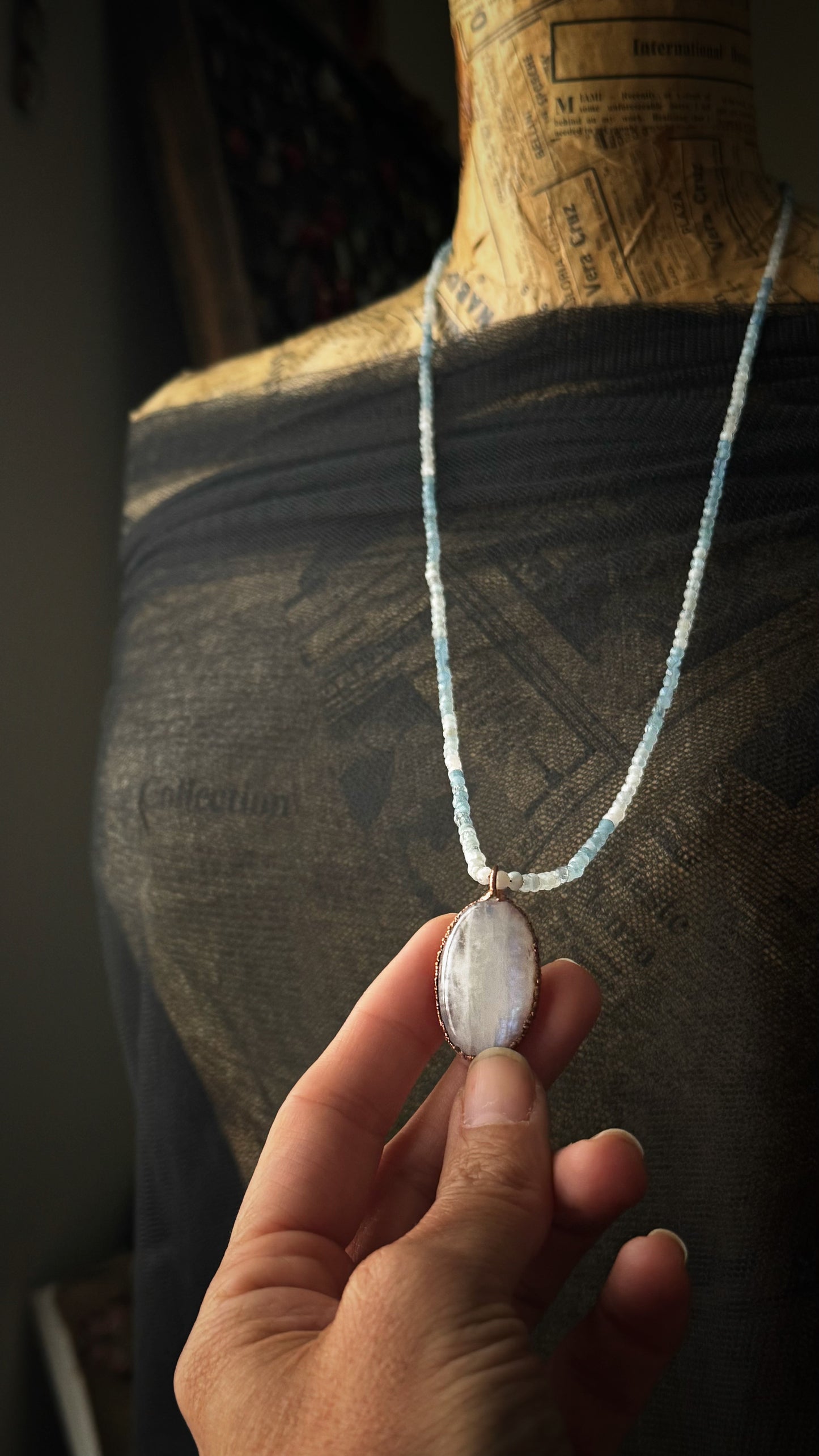 Collana Lunga con Acquamarina e Labradorite bianca - Ebbijoux