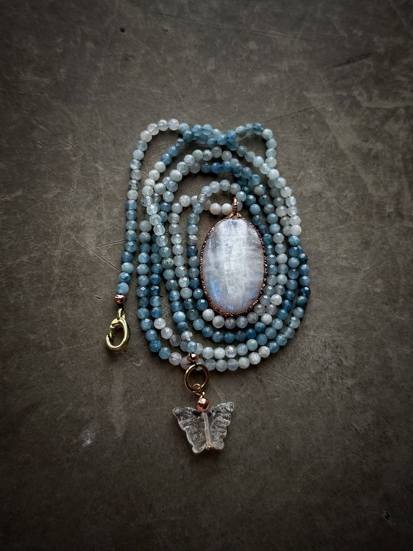 Collana Lunga con Acquamarina e Labradorite bianca - Ebbijoux