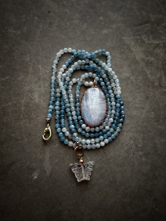 Collana Lunga con Acquamarina e Labradorite bianca - Ebbijoux