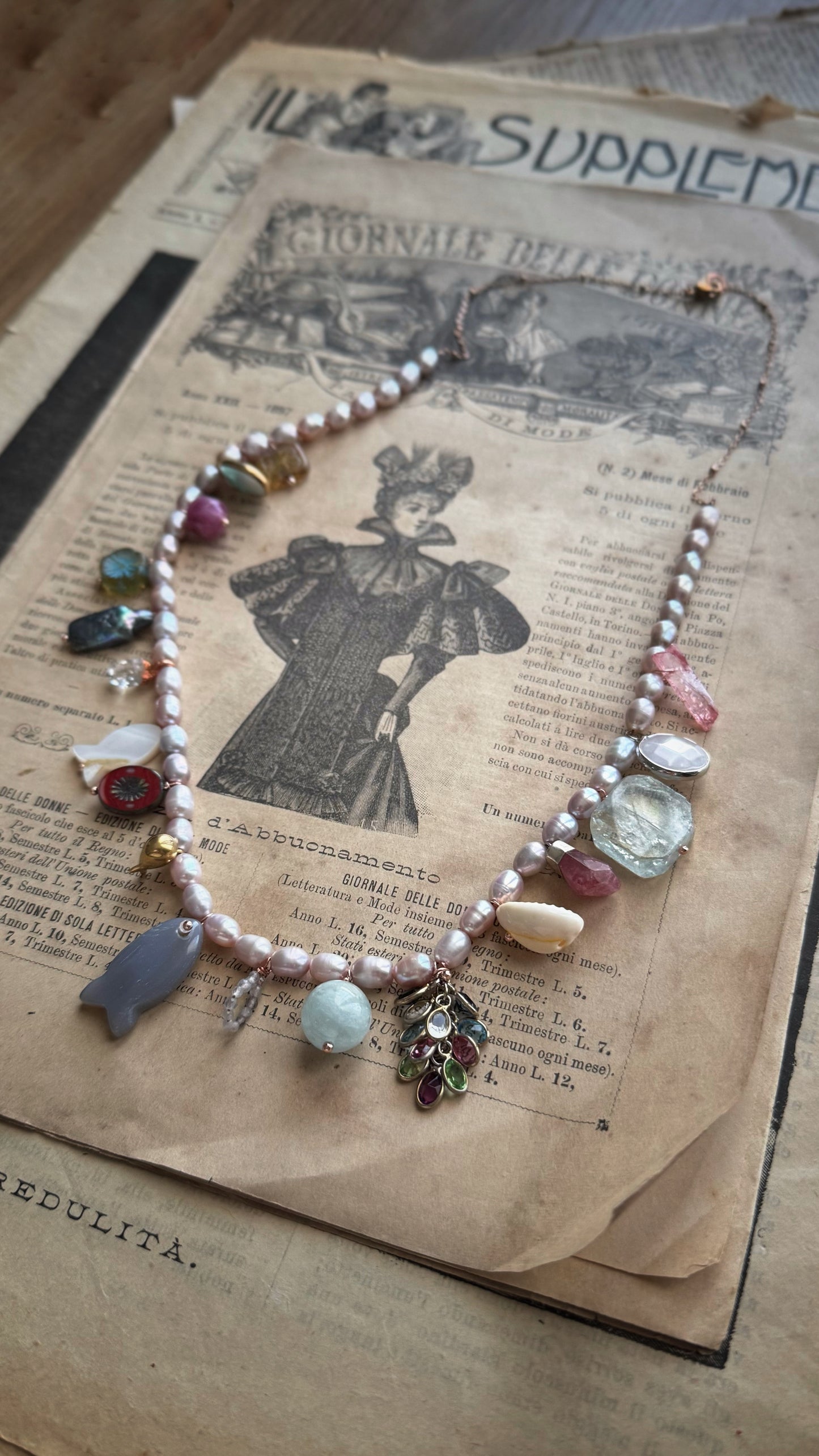 Collana con Perle di Ciondoli preziosi