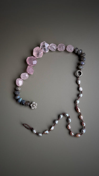 Rose quartz and labradorite necklace