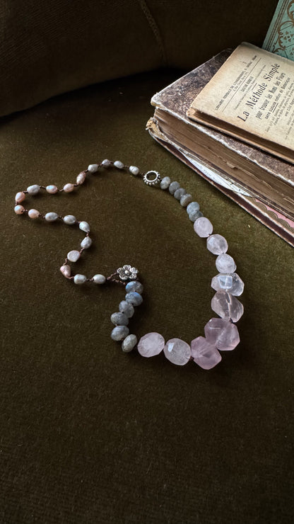 Rose quartz and labradorite necklace