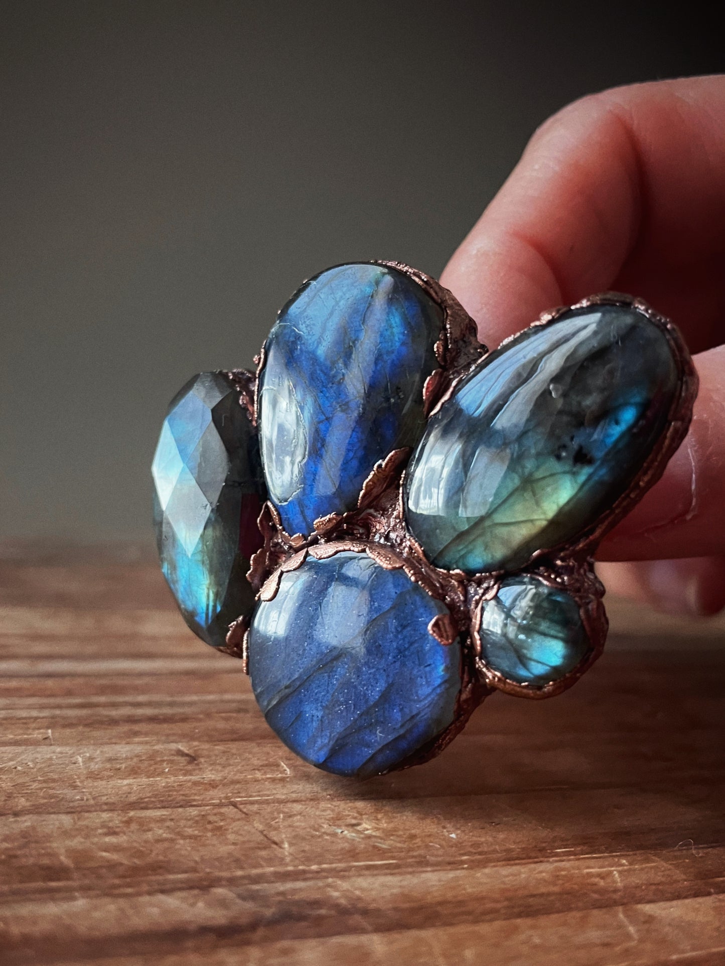 Anello in Rame con Labradoriti Blu mis.9