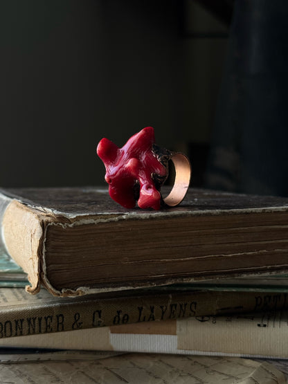 Handmade Copper Ring with Bamboo Coral | Size 8 (Ø 18 mm)