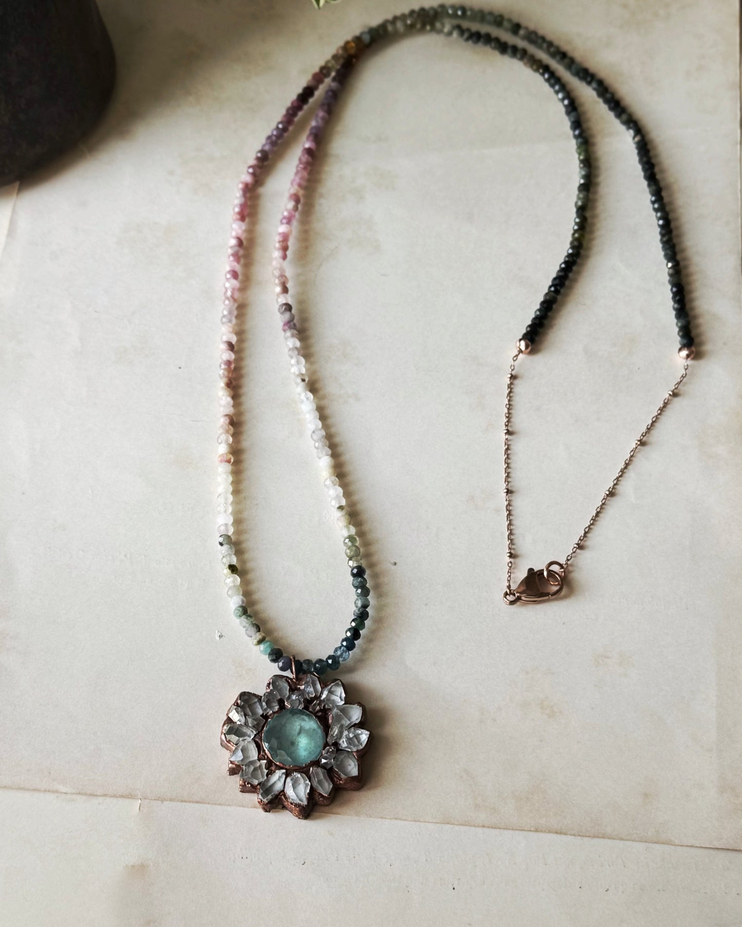 Collana degradé con ciondolo di acquamarina ed Herkimer