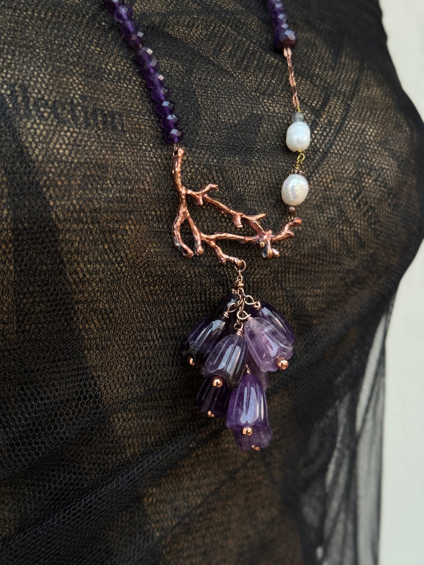 Collana di ametista con grappolo di fiorito