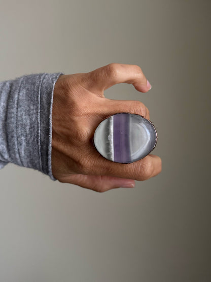 Ring with striated fluorite