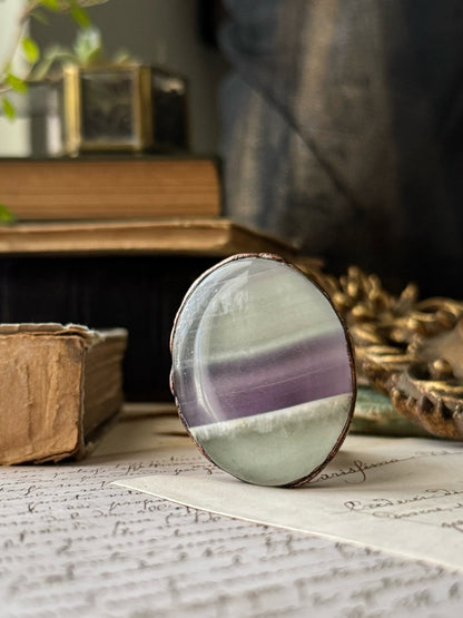 Ring with striated fluorite