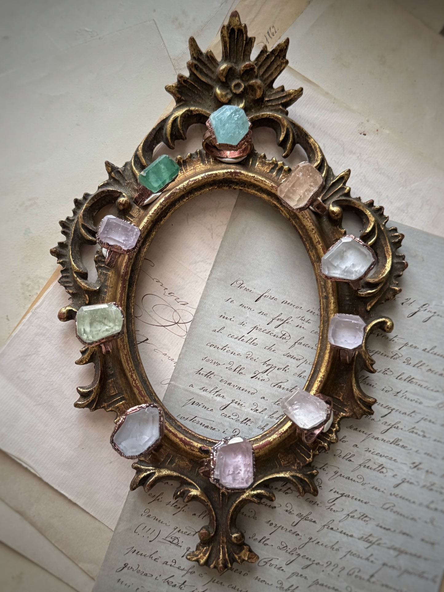 Collezione di anelli in kunzite, fluorite acquamarina