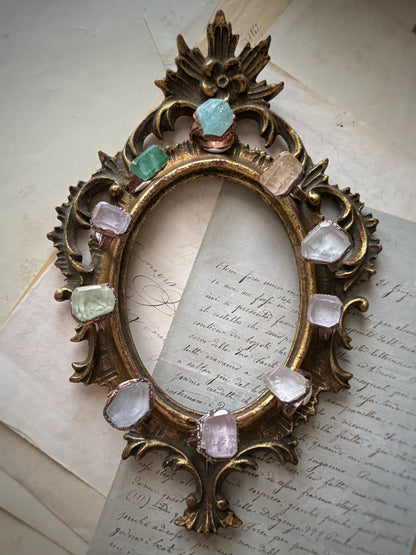 Collection of rings in kunzite, fluorite and aquamarine