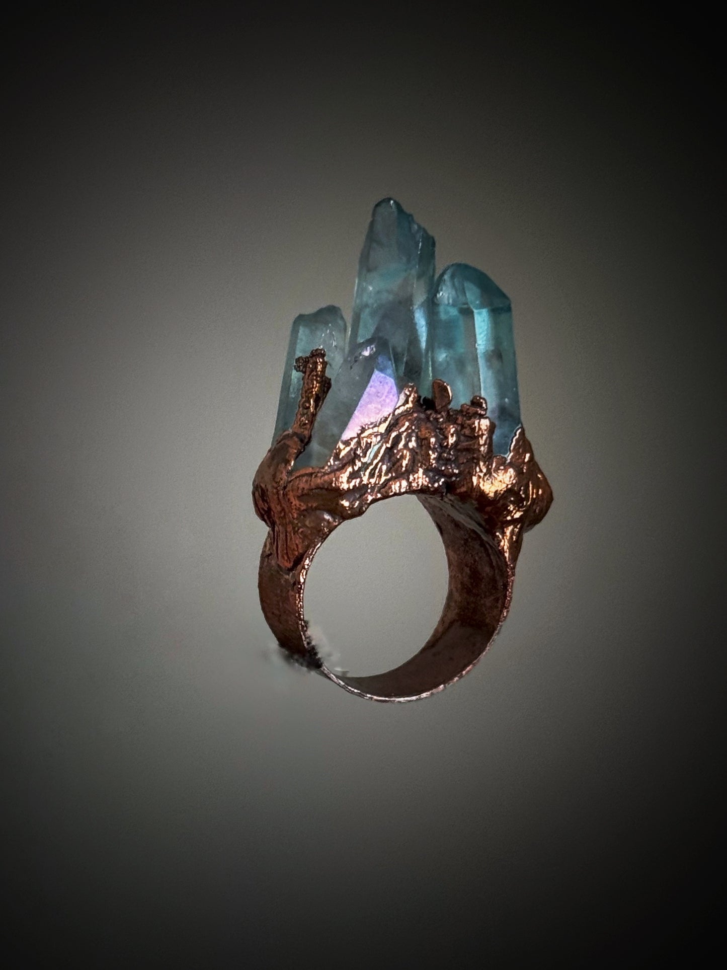 Anello con punte di quarzo aura Mis. 8-9