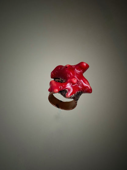 Handmade Copper Ring with Bamboo Coral | Size 8 (Ø 18 mm)