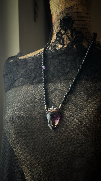Necklace with sacred heart in ametrine and Herkimer