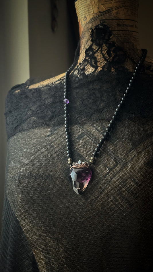 Collana con cuore sacro in ametrino ed Herkimer