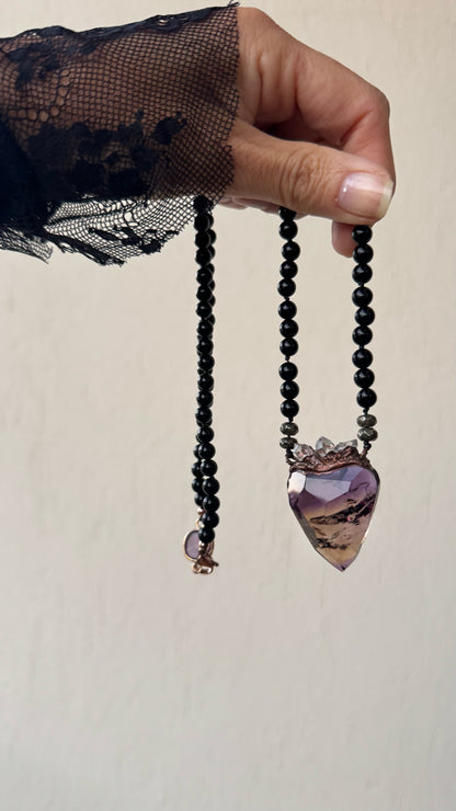 Necklace with sacred heart in ametrine and Herkimer