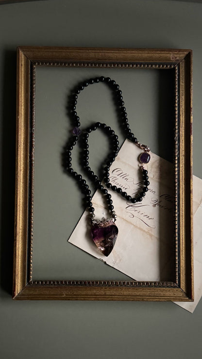 Necklace with sacred heart in ametrine and Herkimer