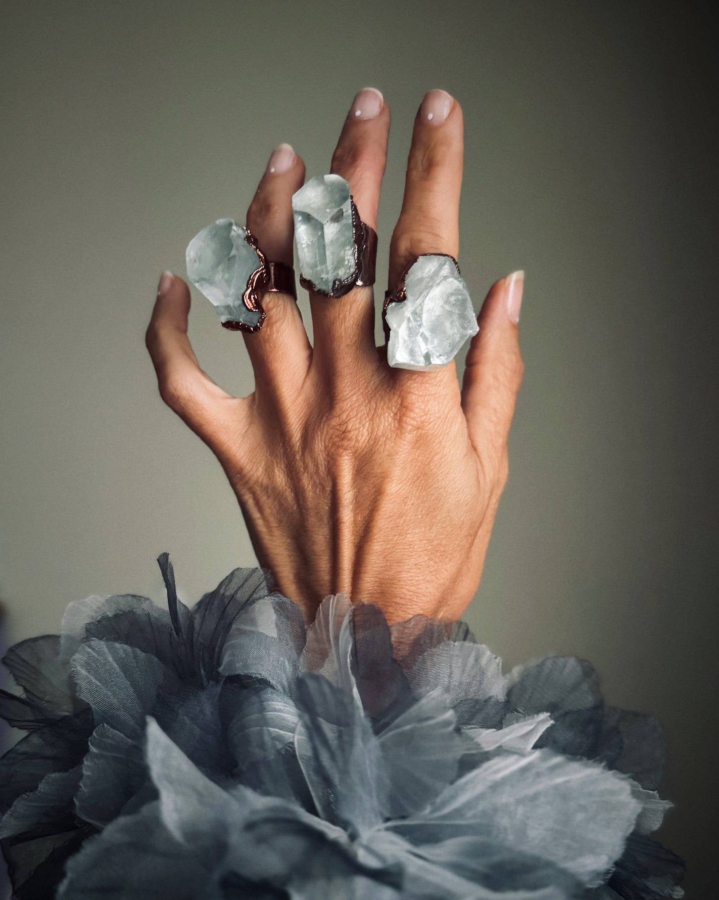 Anelli con acquamarina naturale mis. 4-6-9