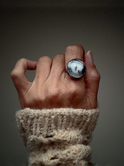 Ring with Dendritic Agate size 9